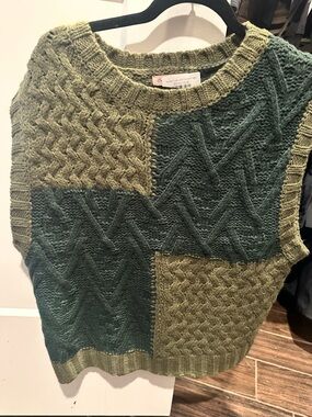 Ces Femme Olive & Forest Green Cable Patchwork Sweater Vest
